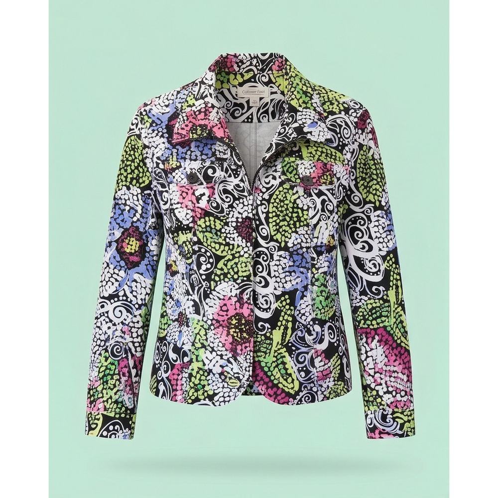 Coldwater Creek PL Womens Petite Large Floral Zip Up Cotton Jacket Botanical Y2K